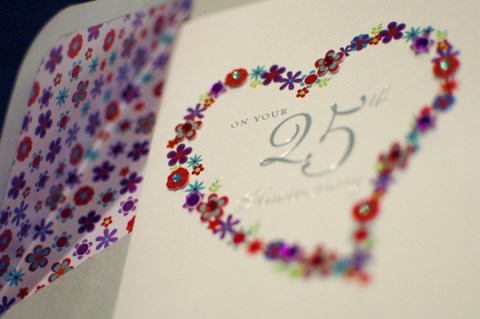 25th Anniversary Greeting Card: Paper Tip-ons, Foil and Gems for Papyrus